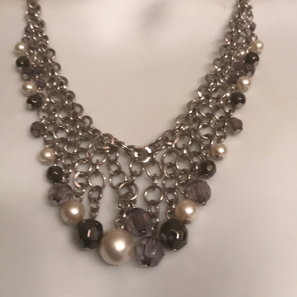 NWOT. Pearl Crystal Chandelier Hand Made Necklace